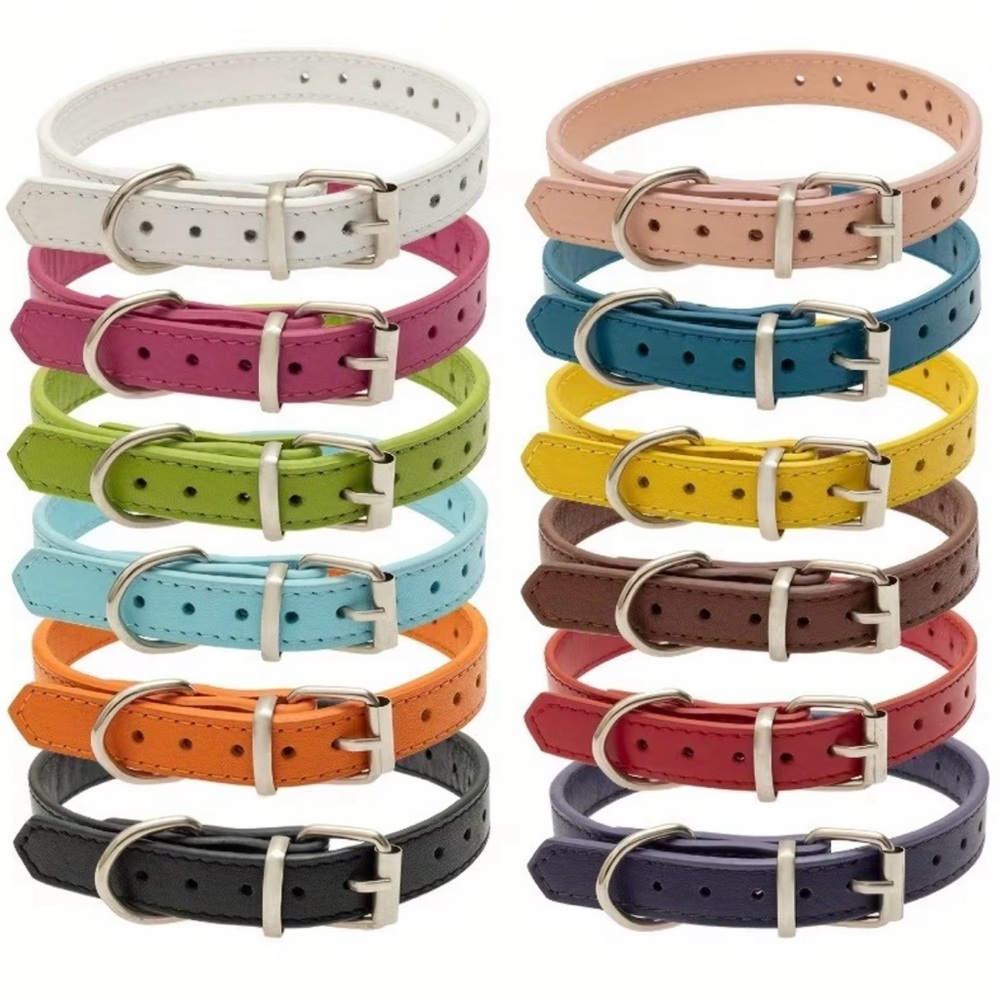 Soft Leather Pet Collar Plain Assorted 🌈 OS fits SM-LG Adjustable